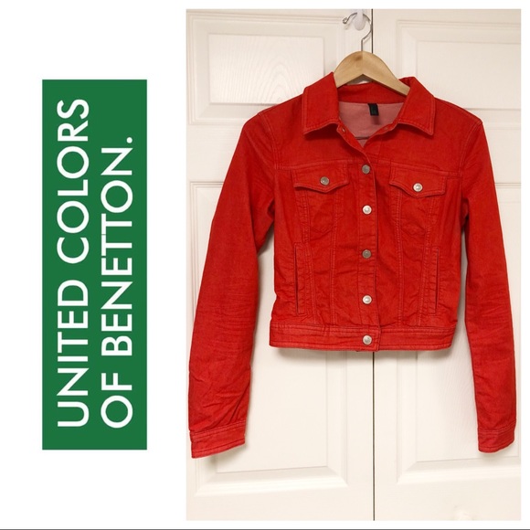 United Colors Of Benetton Jackets & Blazers - BENETTON RED JEAN JACKET